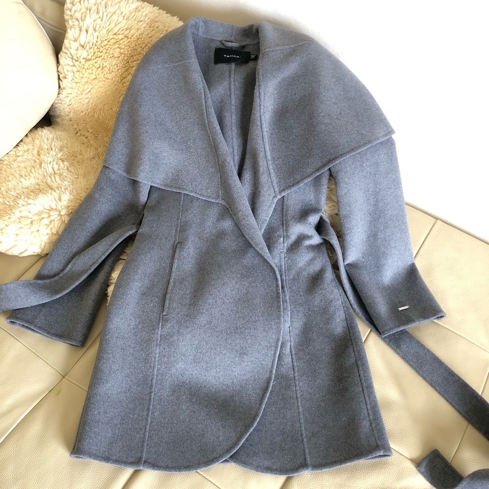 T Tahari Soft Gray Cape Coat
